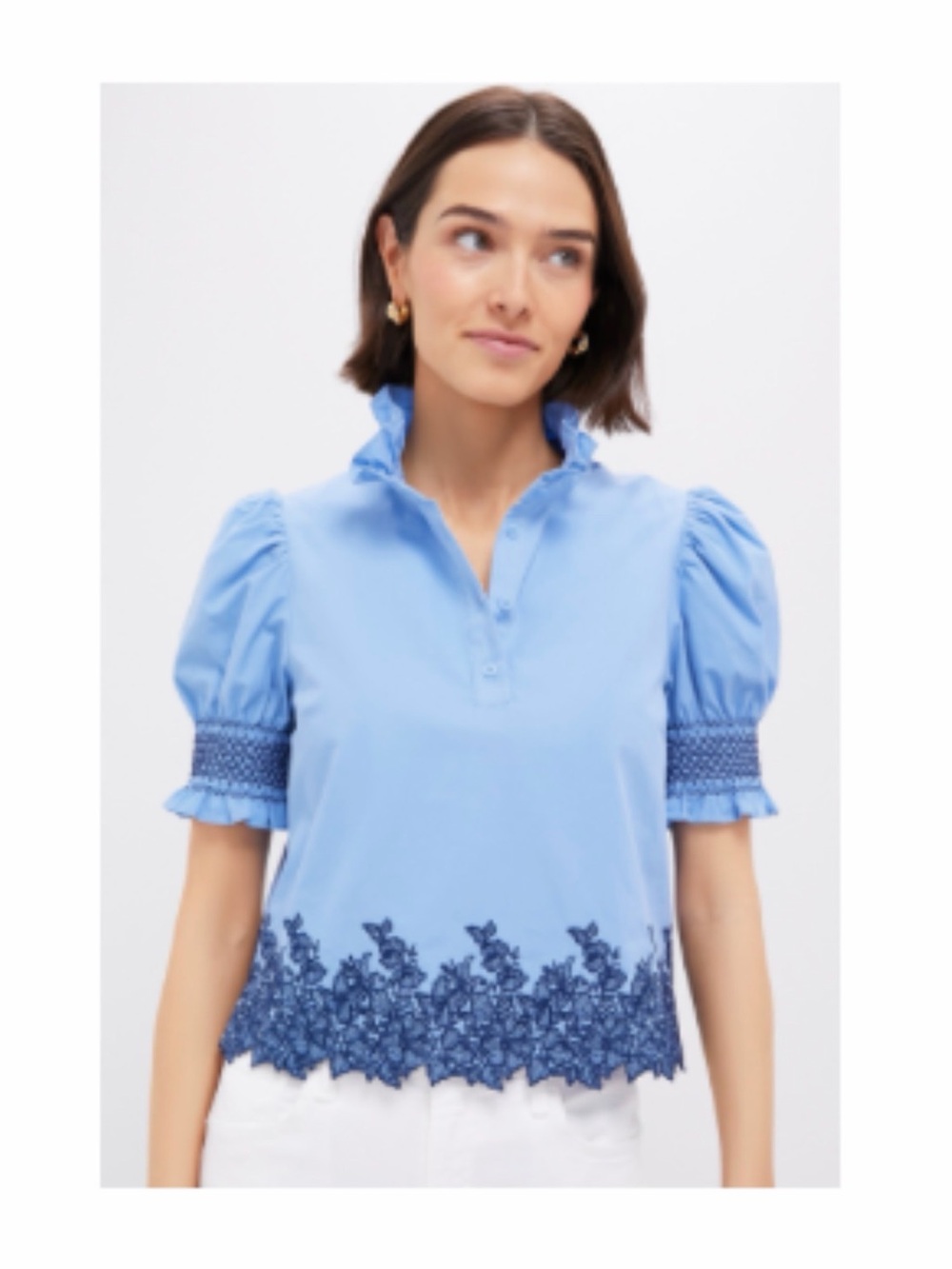Tuckernuck Hyacinth House Cornflower Blue & Navy Embroidery Eliza Blouse